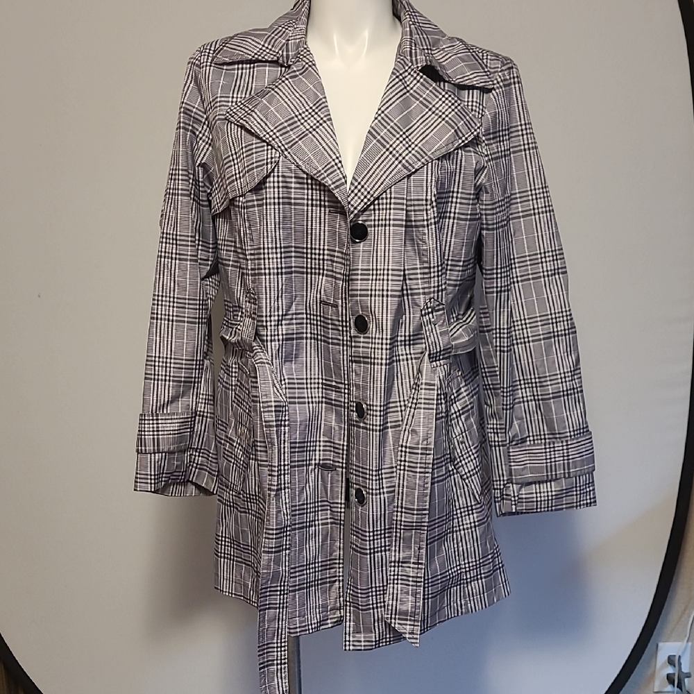 Dressbarn Black and White Plaid Trench Coat